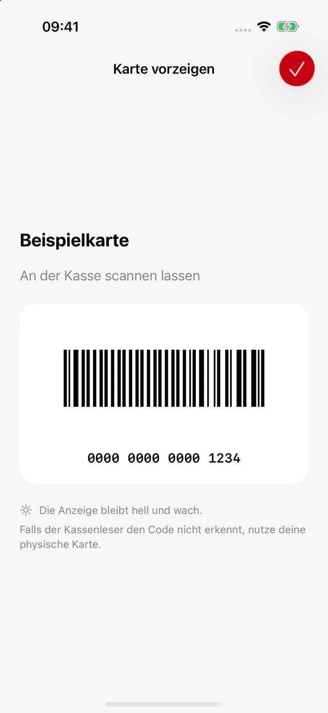 Barcode der Kartennummer zum Vorzeigen an der Kasse